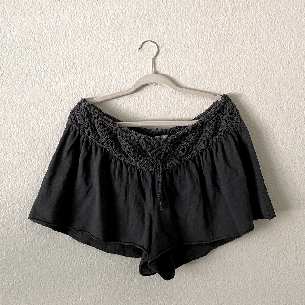aerie Lounge Shorts Washed Look Lived In Crochet Lace Trim Jersey Coastal Gray